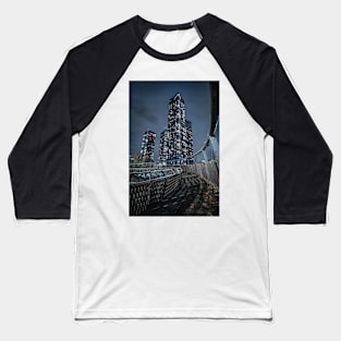 Footbridge with Skyscrapers in Manchester at Night Baseball T-Shirt